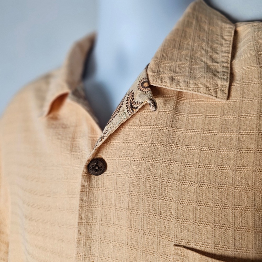 Montego Mon Mens Silk Embroidered Drinks On Me Shirt L Peach Tiki Resort - Picture 10 of 12